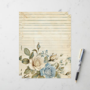 Papier pour junk journal Fleurs Roses Blanches Ble