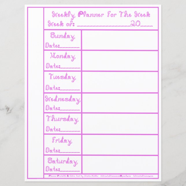 Papier pour planner hebdomadaire avec police de ti (Devant)