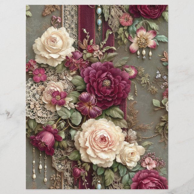 Papier pour scrapbook avec fleurs bordeaux pour jo (Devant)