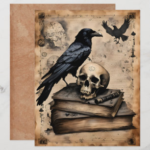 Papier pour scrapbook de magie corbeau et crâne