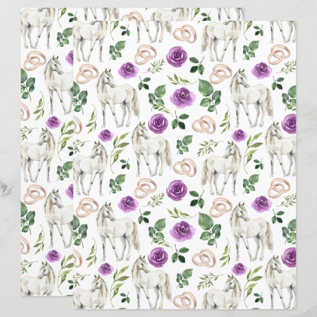 Papier pour scrapbook de mariage floral violet équ (Devant / Derrière)