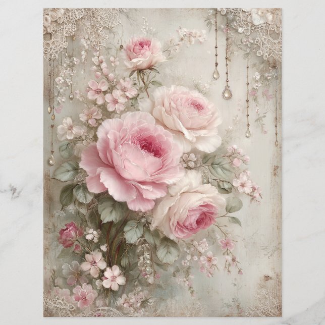 Papier pour scrapbook de roses roses vintage (Devant)