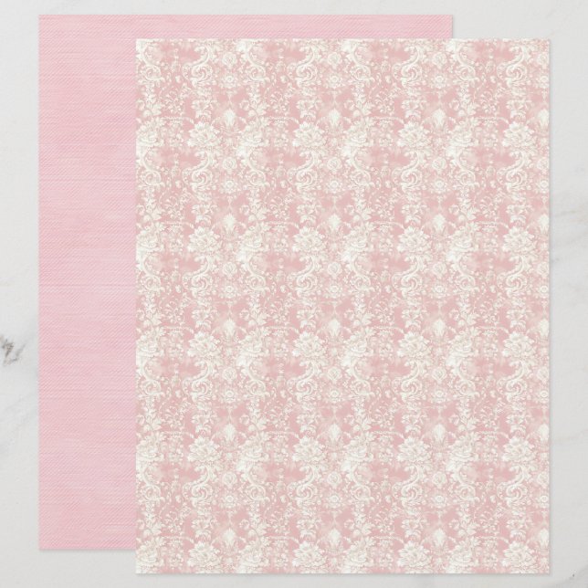 Papier pour scrapbook en damassé rose Coquette vin (Devant / Derrière)