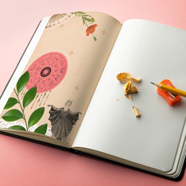 Papier pour scrapbook journal déchiré collage arti (5.5x8.5in Half Letter Junk Art Journal Paper, cool collage design leaf branch poppy astrology beige)