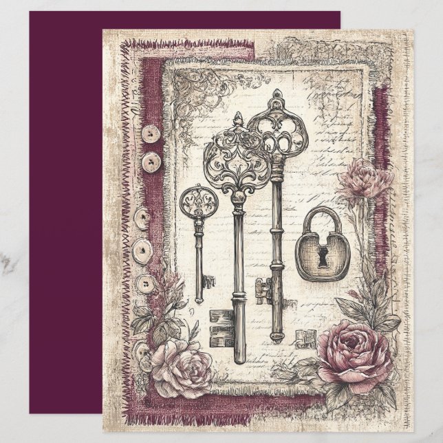 Papier pour scrapbook victorien et dentelle (Devant / Derrière)