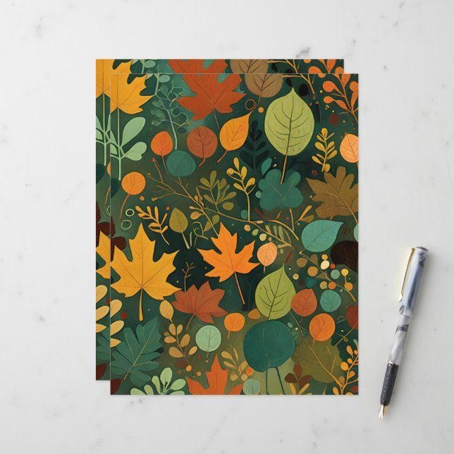 Papier pour scrapbooking abstrait de feuilles (Devant/Arrière en situation)