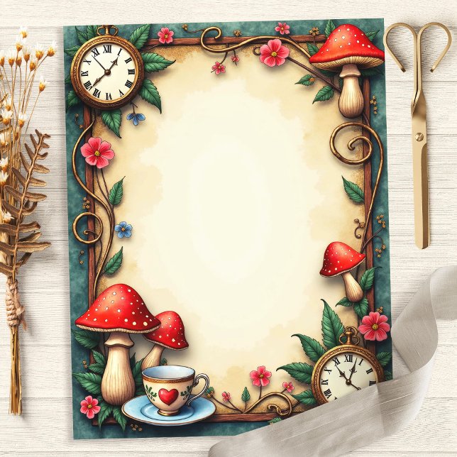 Papier pour scrapbooking Champignons Tasses à thé  (Créateur téléchargé)