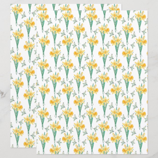 Papier pour Scrapbooking Jonquille (Devant / Derrière)