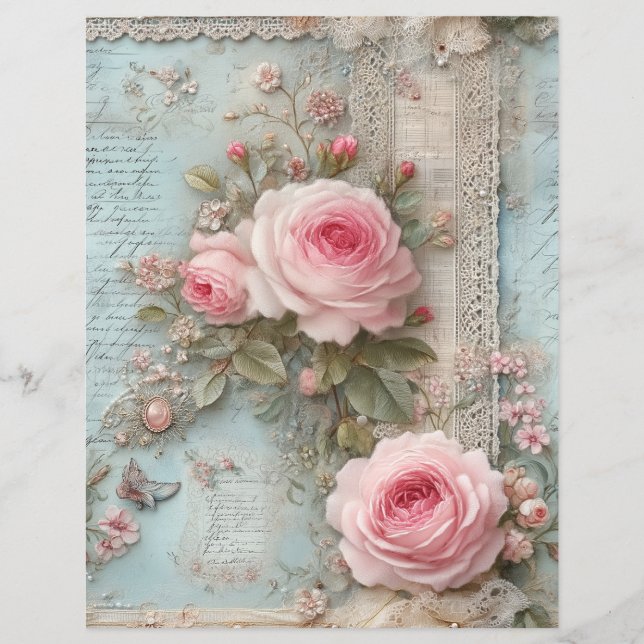 Papier pour scrapbooking journal vintage Roses ros (Devant)