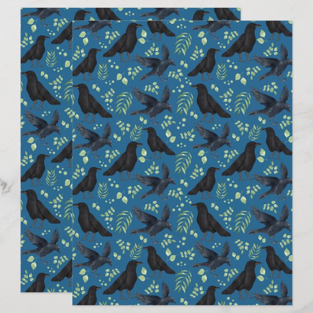 Papier pour scrapbooking Raven en bleu (Devant / Derrière)