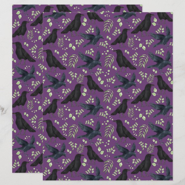 Papier pour scrapbooking Raven en violet (Devant / Derrière)