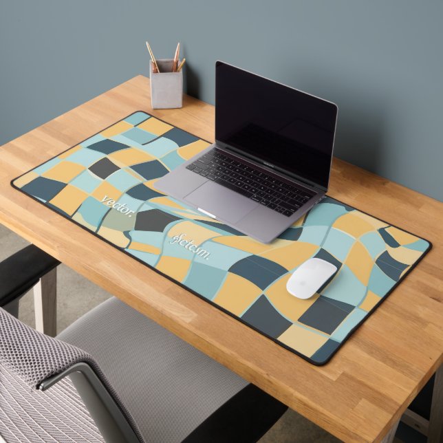Papier Rétro Vague Bleu Bébé Jaune Beurre à Damier (Bureau 2)