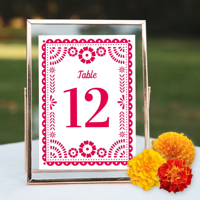 Papier rose chaud Picado Mariage Numéro de table (Créateur téléchargé)