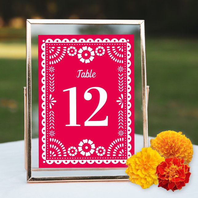 Papier rose chaud Picado Mariage Numéro de table (Créateur téléchargé)