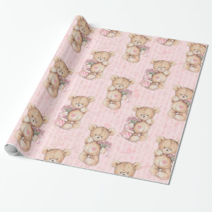 Papier rose d'enveloppe de cadeau d'ours de bébé