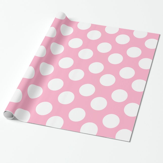 Papier rose et blanc d'emballage cadeau de point (Déroulé)