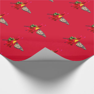 Papier rouge d'emballage cadeau de papillon de