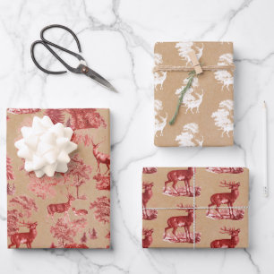 Papier Rustique Vintage Kraft Red Toile Deer