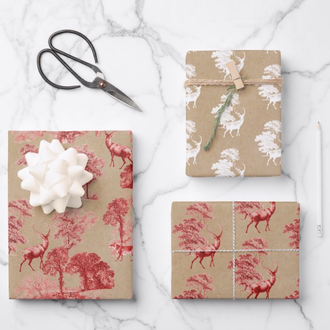 Papier Rustique Vintage Kraft Red Toile Deer (Recto)