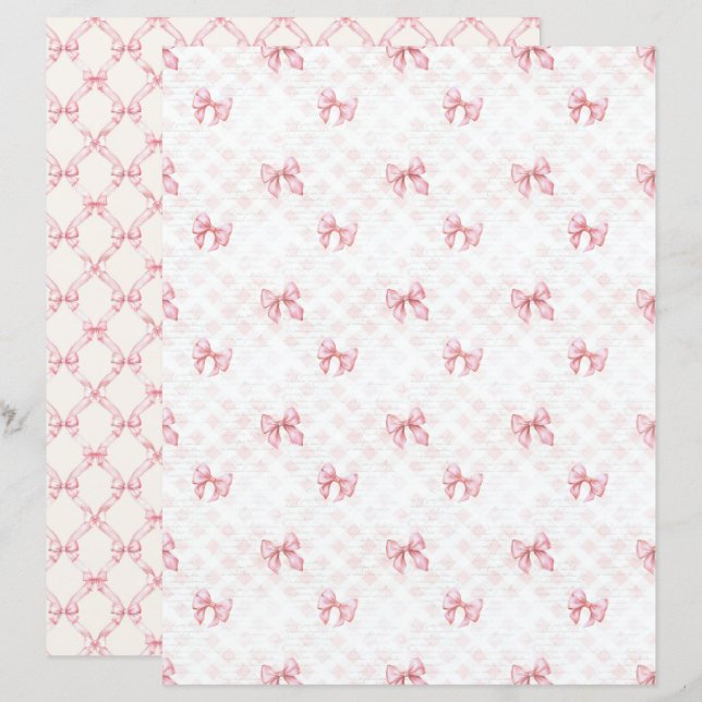 Papier scrapbook à l'arc rose Coquette vintage (Devant / Derrière)