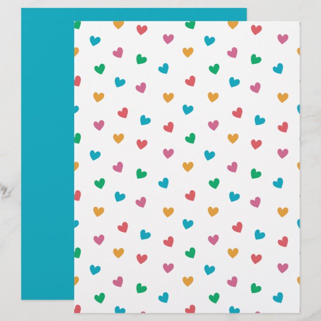 Papier scrapbook à motif de petits cœurs ludiques (Devant / Derrière)