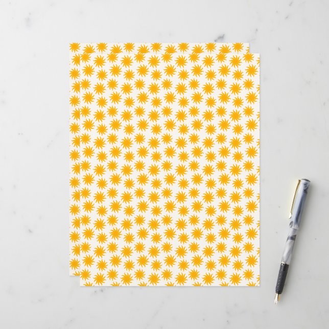 Papier scrapbook à motif de soleil éclaté doré (Devant/Arrière en situation)