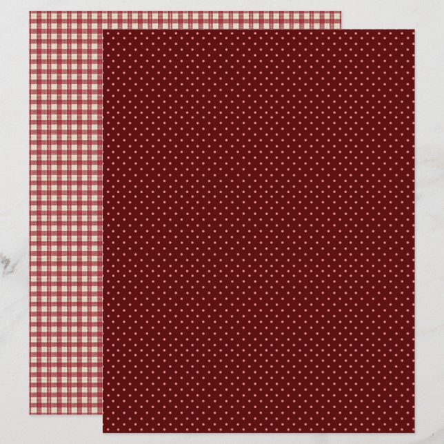 Papier scrapbook à pois polka framboise vintage (Devant / Derrière)