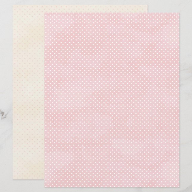 Papier scrapbook à pois rose Coquette Vintage (Devant / Derrière)
