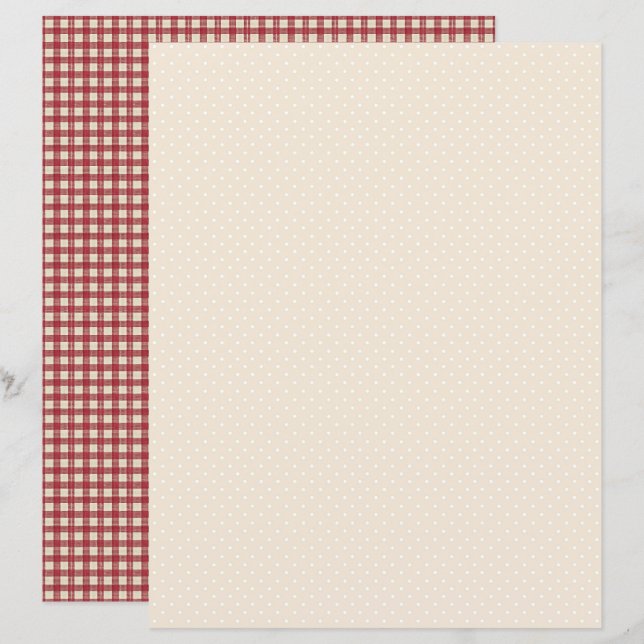 Papier scrapbook à pois rouges vintage (Devant / Derrière)