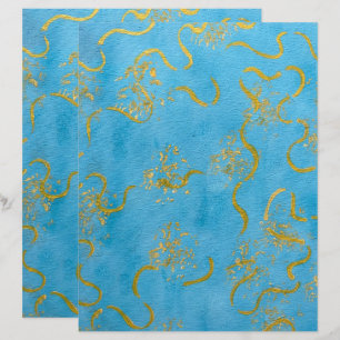 Papier scrapbook à tourbillons d'or jaune sur fond