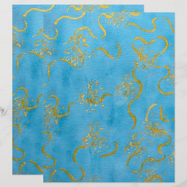 Papier scrapbook à tourbillons d'or jaune sur fond (Devant / Derrière)