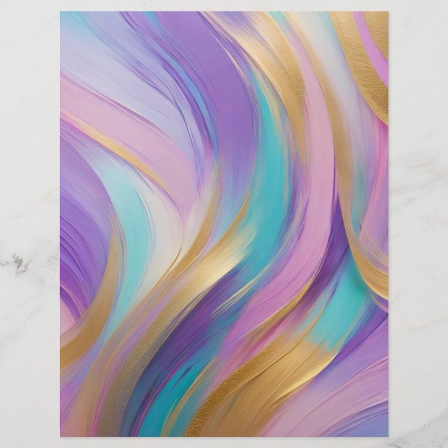 Papier scrapbook abstrait rose lilas turquoise or (Devant)