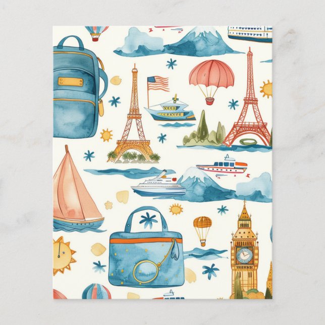 Papier scrapbook aquarelle de destination de voyag (Devant)