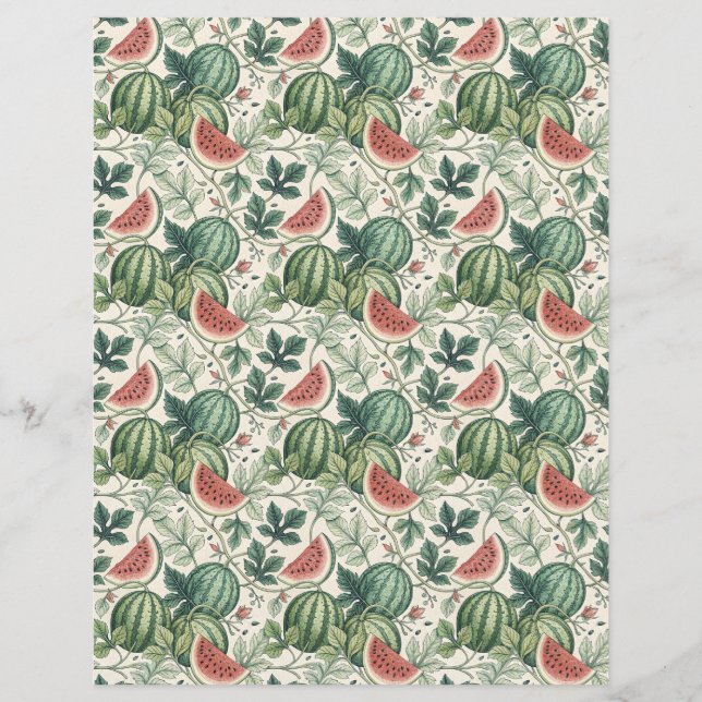 Papier scrapbook beige vintage bontanic pastèque (Devant)