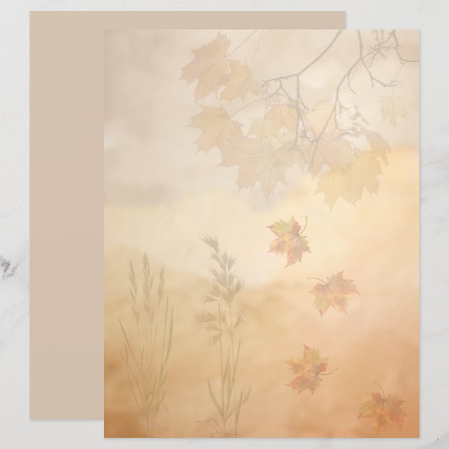 Papier scrapbook Boho Feuilles d'automne et herbe (Devant / Derrière)