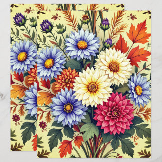 Papier scrapbook Bouquet d'Automne Asters et Dahli