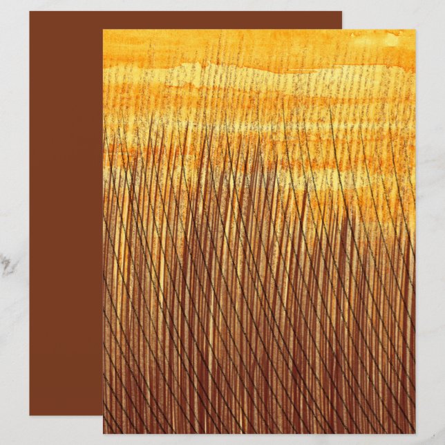 Papier scrapbook Champs orange marron aquarelle (Devant / Derrière)