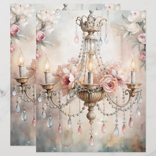 Papier scrapbook Chic Shabby Bleu  (Devant / Derrière)