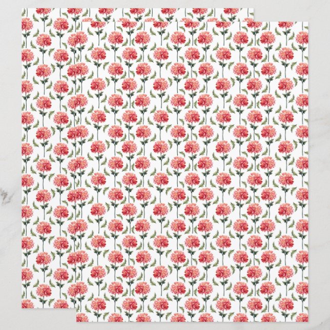 Papier scrapbook Chrysanthèmes (Devant / Derrière)