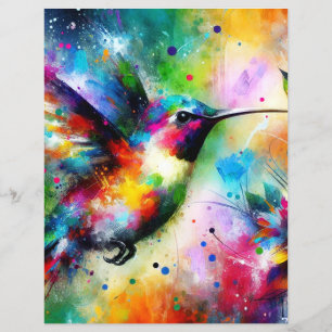 Papier scrapbook colibri coloré fantaisiste