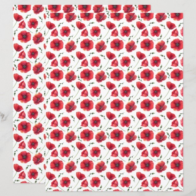 Papier scrapbook Coquelicots Aquarelle (Devant / Derrière)