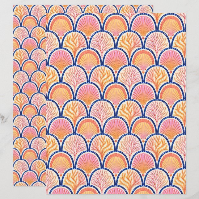 Papier scrapbook Coquillages méditerranéens et her (Devant / Derrière)