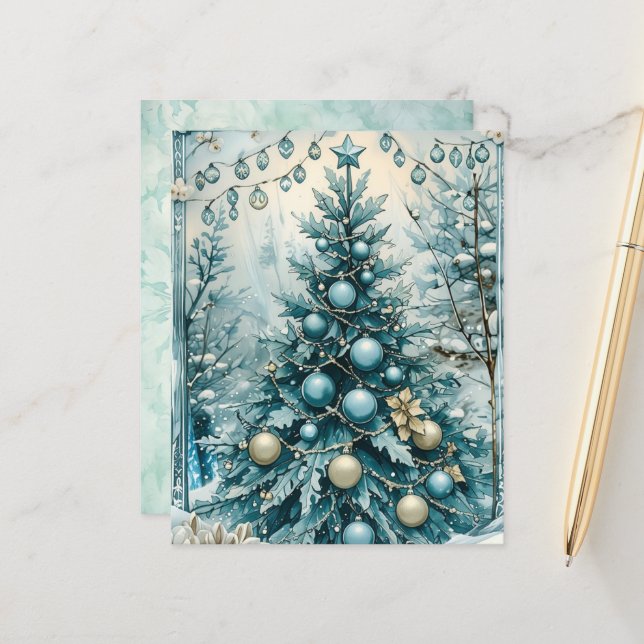 Papier scrapbook d'arbre de Noël bleu d'hiver (Devant/Arrière en situation)