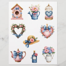 Papier scrapbook de cottage country bleu et rose