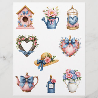 Papier scrapbook de cottage country bleu et rose