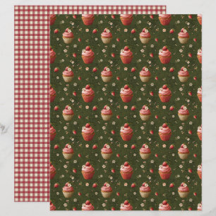 Papier scrapbook de cupcakes aux fraises vintage