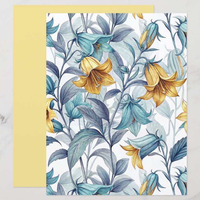 Papier scrapbook de fleurs de lys jaunes élégants (Devant / Derrière)