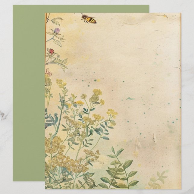Papier scrapbook de jardin botanique vintage  (Devant / Derrière)