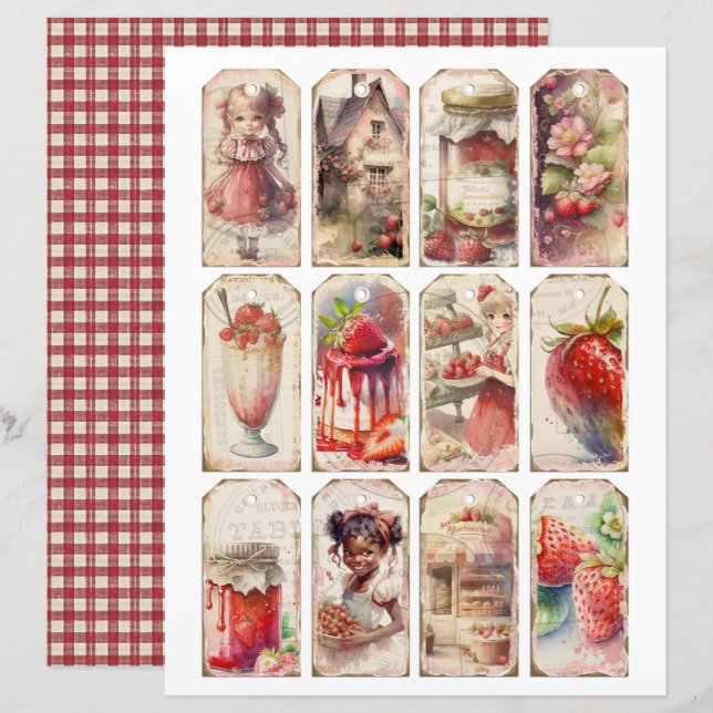 Papier scrapbook de la ferme aux fraises vintage (Devant / Derrière)