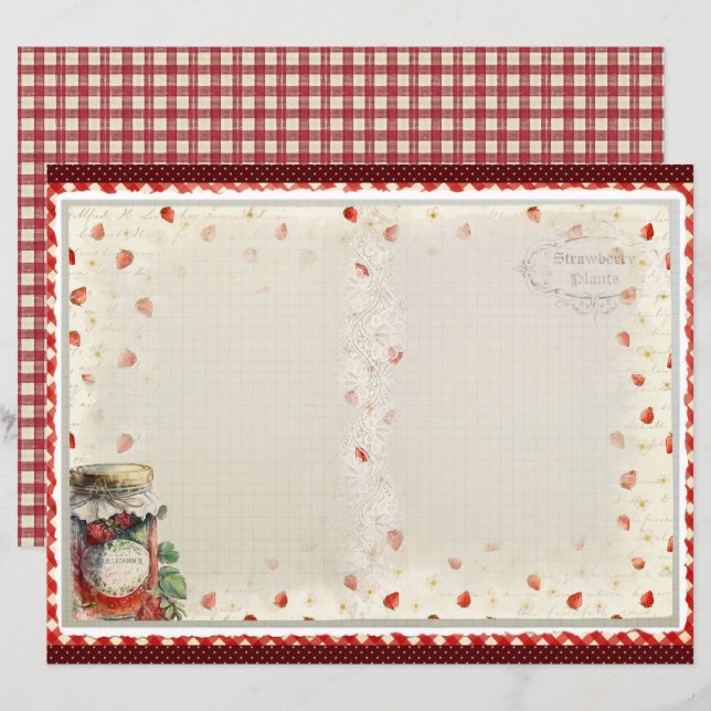 Papier scrapbook de la ferme aux fraises vintage (Devant / Derrière)